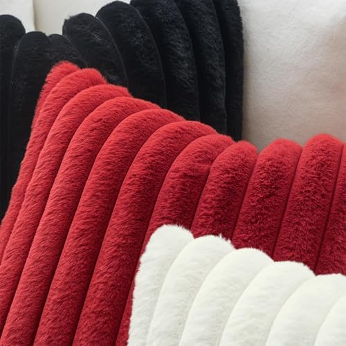 MIULEE Faux Fur Decorative Throw Pillow Covers 12x20 Set of 2 Red - Image 5