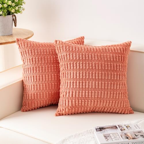 Aegero Pack of 2 Corduroy Decorative Throw Pillow Covers 18x18 Inch, Orange by Unknown