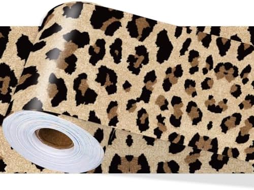 Leopard Print Wallpaper Border Peel and Stick 196.9 x 3.9 Inch Wall Border Decal Animal Print PVC Decorative Molding Mirror Frame Trim for Bathroom Kitchen Backsplash Hotel Home Decorations by PRESSINART