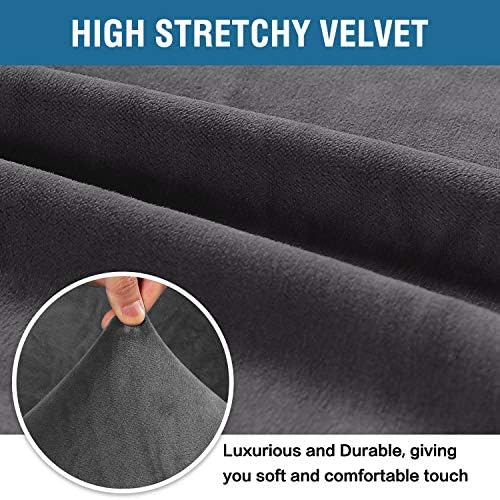H.VERSAILTEX Stretch Velvet Loveseat Covers for 2 Cushion Couch Covers for Living Room Sofa Covers Slipcovers with Non Slip Bottom, Ultra Thick Comfy Velour (Width 58"-72", Grey) - Image 3