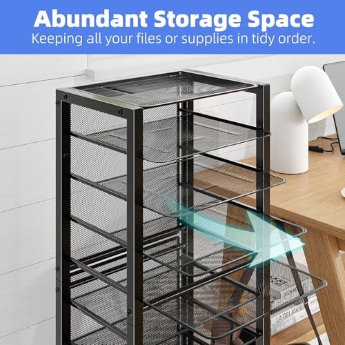 Simple Trending 14 Tier Rolling File Cart, Desk File Organizer, Paper Letter Storage Rolling Clutter Cart for Office, Home, School, Black - Image 5
