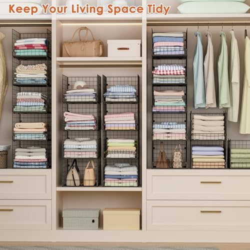 5-Tier Stackable Closet Storage Baskets, Closet Organizers and Storage Shelves, Foldable & Stackable Clothes Storage Bins for Closet System, Closet Shelf Organizer for Home,Black(Patent No. 30022416) - Image 3