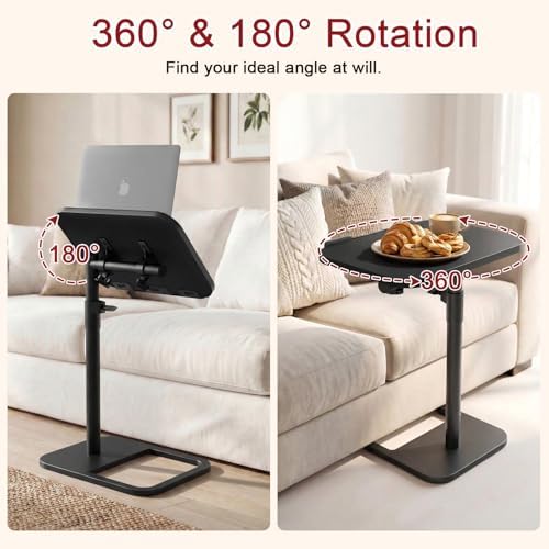 GOYLSER TV Tray Table Adjustable Height, Flip-Top, Snack Side Table with 360° Swivel and 180° Tilt, C Shaped End Table for Couch, Sofa, Dinner Eating and Recliner (Black) - Image 4