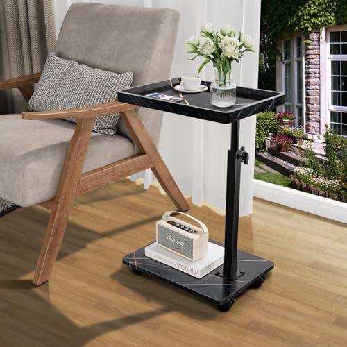 C Table End Table Adjustable Height, 360°Swivel TV Tray Table for Small Spaces, Couch Tables That slide under, C Shaped Side Tables living room and bedroom for Sofa, Bed,Chair, Snack (2, Black) - Image 6