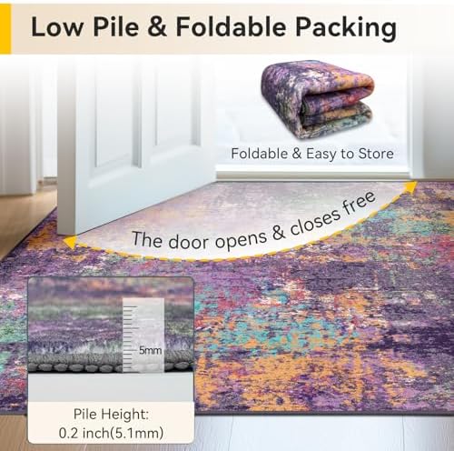 RELEANY Washable 7'x9' Abstract Area Rug for Living Room Purple Multi - Image 6