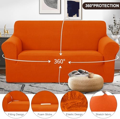 U-NICE HOME Oversized Stretch Loveseat Couch Cover, Orange - Image 3