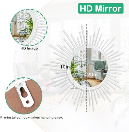 Sunburst Spoked White Large Wall Mirror Boho Home Circle Art Mirror Modern Metal Mirror for Wall Decorative Bathroom Bedroom Vanity Hallway Balcony Living room Entryway 20" - Image 7