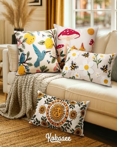 Embroidered Throw Pillow Cover 20x20 Inch, Bird Lemon - Image 6
