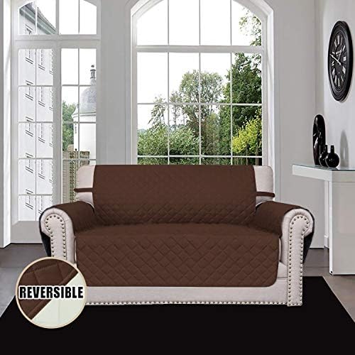 Easy-Going Reversible Loveseat Couch Cover for 2 Cushion Couch Sofa Cover for Dogs Water Resistant Furniture Protector with Foam Sticks Elastic Straps for Pet (Loveseat, Coffee/Ivory) - Image 2