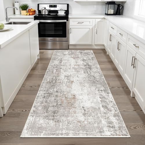 3x6 Washable Non-Slip Kitchen Runner Rug with Rubber Backing Modern Abstract Stain Resistant Floor Carpet Runner for Hallway, Entryway, Bedroom, Living Room - Beige/Grey/Brown - Image 3