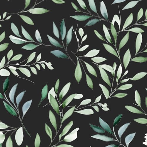 Danodoi Black Green Vintage Leaves Peel and Stick Wallpaper 17.5" x 393" | Waterproof Vinyl Self Adhesive Removable Renter Friendly Floral Contact Paper by DANODOI