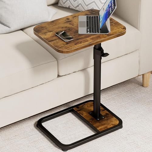 GOYLSER C-Shaped Tables Small Swivel End Table, Height Adjustable Side Tables Living Room, Rotating Snack Couch Wooden Tv Trays for Eating On Couch, Rustic Brown by GOYLSER
