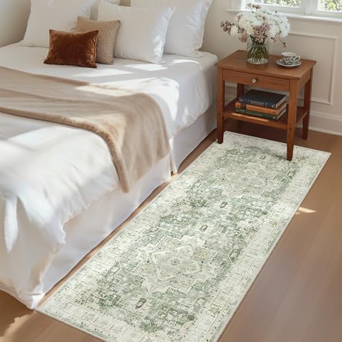 Madane Washable Runner Rug 2x6 Runners for Hallways Non Slip, Green/Ivory - Image 4
