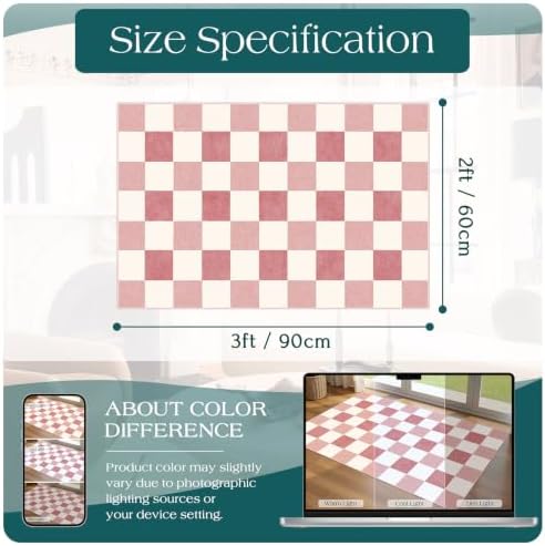 Front Door Mat Outside Entrance - 2x3 Cute Pink White Checkered Rug - Image 2