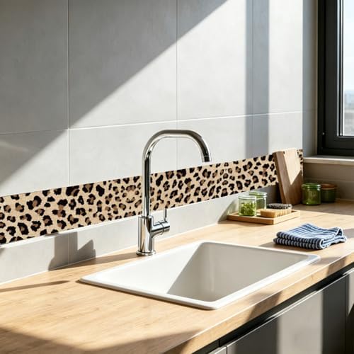 Leopard Print Wallpaper Border Peel and Stick 196.9 x 3.9 Inch Wall Border Decal Animal Print PVC Decorative Molding Mirror Frame Trim for Bathroom Kitchen Backsplash Hotel Home Decorations - Image 4