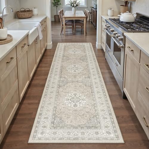 2x8 Washable Runner Rug Beige Brown Non Slip Vintage Carpet - Image 3