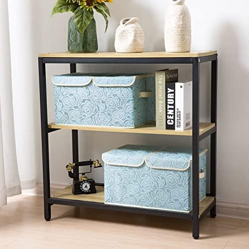 PRANDOM Large Stackable Storage Bins with Lids Fabric Decorative Storage Box Cubes Organizer Containers Baskets with Cover Handles Divider for Bedroom Closet Living Room 17.3x11.8x9.8 Inch 3 Pack - Image 2