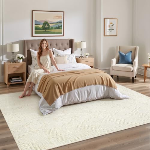 Valenrug Washable Rugs 5x7, High-Low Pile Area Rugs for Living Room, Ivory - Image 3