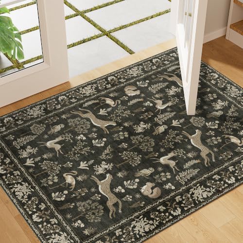 DUKINO 2x3 Entryway Rug, Washable Animal Rug for Kitchen, Charcoal Black by DUKINO