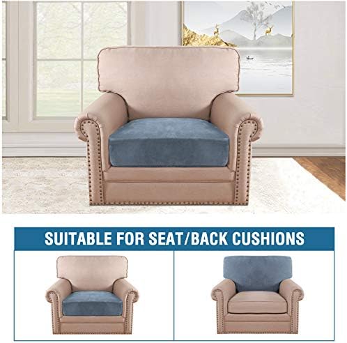 H.VERSAILTEX Velvet Stretch Couch Cushion Cover Plush Cushion Slipcover for Chair Cushion Furniture Protector Seat Cushion Sofa Cover (1 Piece Armchair Cushion Covers, Stone Blue) - Image 3