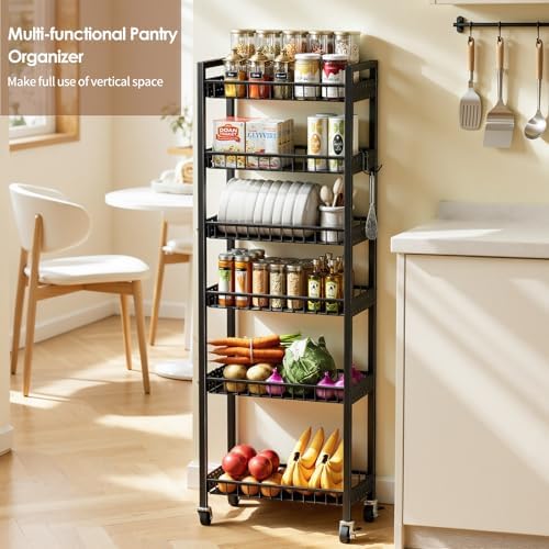 6 Tier Slim Storage Cart, Narrow Rolling Cart with Wheels, 10in(W) - Image 6