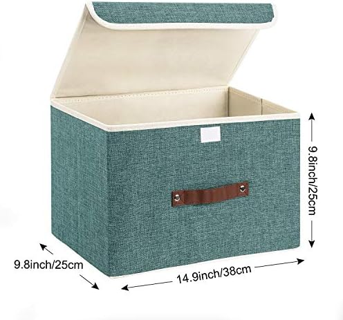 TYEERS Collapsible Storage Boxes, Washable Fabric Storage Bins with Lids, 14.9x9.8x9.8 inches, 2 Pack, Aqua Deep - Image 2