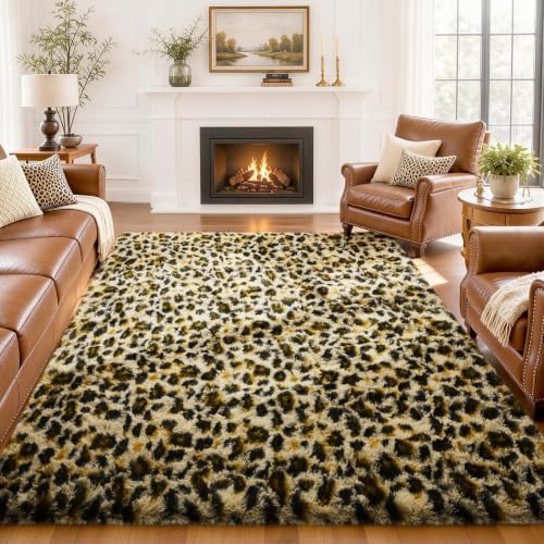Ophanie Leopard Rugs for Bedroom Living Room, Cheetah Print Rug Fluffy Shag Large Fuzzy Plush Soft Throw,Large Shaggy Floor Faux Animal Throw 4x6 Carpets,Decor Aesthetic with Over 99 pcs Pile fibers by Ophanie