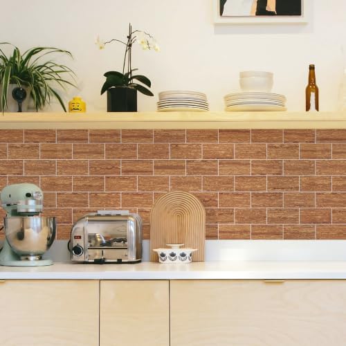 STICKGOO 10-Sheet Backsplash Peel and Stick Subway Tile(Thicker Design, Faux Red Travertine) - Image 7