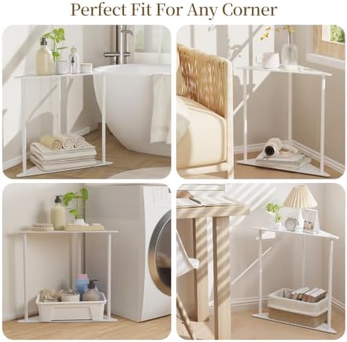 Yawinhe Triangle Metal End Table,2-Tier Small Corner Table,White,1 Pack - Image 5