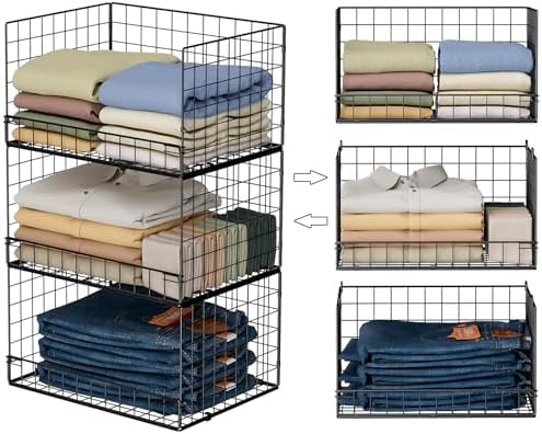 Yociyoga 3-Tier Stackable Closet Organizers and Storage Shelves, Foldable Closet Shelf Organizer, Stackable Storage Bins Drawers for Closet Organizer System, Black(Patent No. 30022416) by FollowWithYociyogaTogether