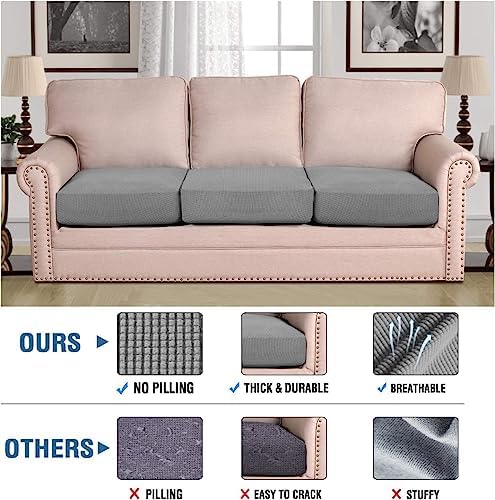 H.VERSAILTEX Super Stretch Individual Seat Cushion Covers - Sofa & Couch Cushion Slipcover Sets - Thick Jacquard Textured Twill Fabric (3 Piece XL, Dove) - Image 2