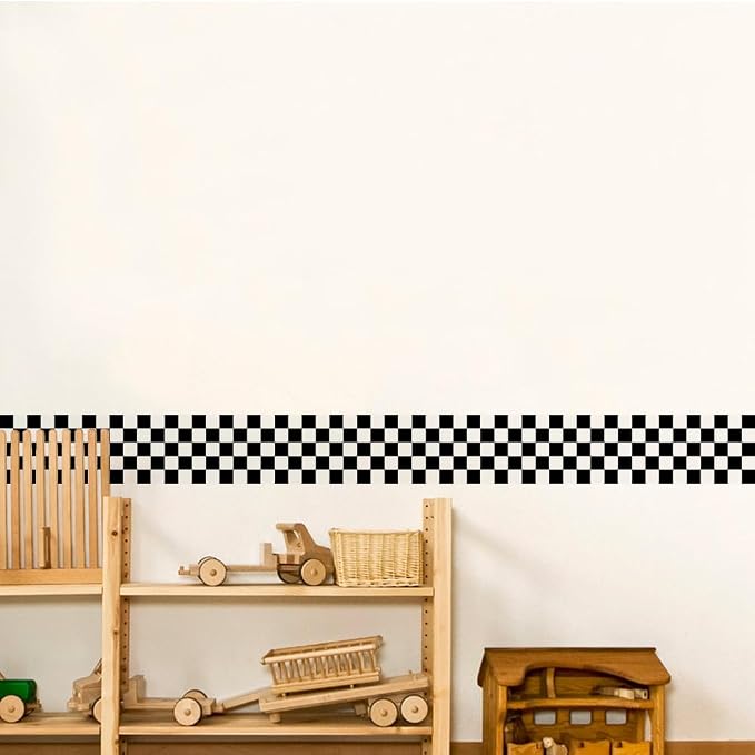 Checkered Wall Border Stickers Peel and Stick Black and White Skirting Self Adhesive Bathroom Waist Line Decal Vinyl Wallpaper - Image 3