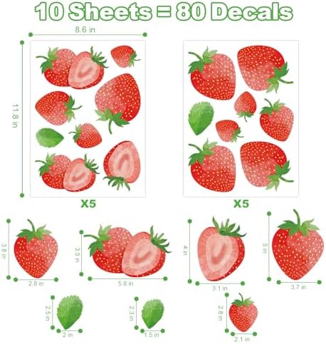 AOWDIAO 80 Pcs Strawberry Wall Decals – Peel and Stick for Bedroom, Kitchen, Bathroom & Nursery – Cute Strawberry Decor for Home & Party - Image 4