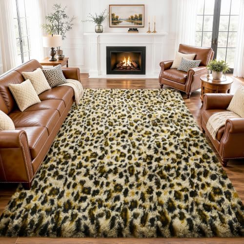 Ophanie 6x9 Leopard Rugs for Bedroom Living Room, Cheetah Print Rug Fluffy Shag Large Fuzzy Plush Soft Throw,Large Shaggy Floor Faux Animal Throw Carpets,Decor Aesthetic with Over 99 pcs Pile fibers by Ophanie