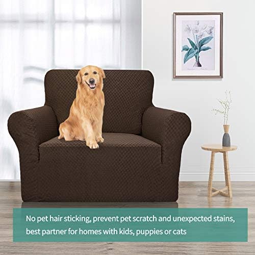 YEMYHOM Couch Cover Latest Jacquard Design High Stretch Sofa Chair Covers for Living Room, Pet Dog Cat Proof Armchair Slipcover Non Slip Magic Elastic Furniture Protector (Small, Dark Coffee) - Image 2