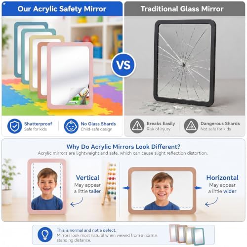 Dandat 10 Pcs 6x4 Shatter Proof Unbreakable Kids Mirrors, Mixed Colors - Image 3