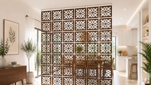 Wooden Hanging Room Divider Panels, Walnut, Set of 12 - Image 3
