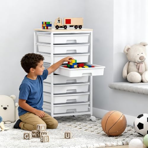 SYKIARIOL Rolling Storage Cart with Drawers, 8 Drawers Utility Cart,White - Image 3