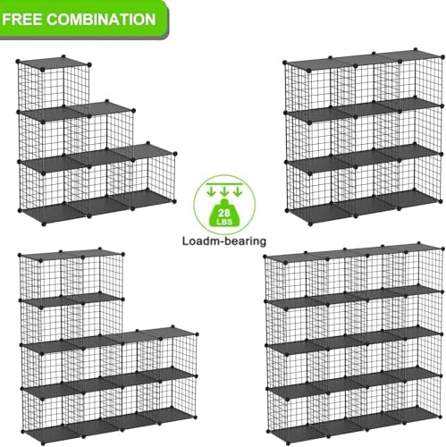 Wire Cube Storage Organizer, Metal Storage Shelves Bookshelf, Stackable Modular Closet Organizer for Bedroom Living Room, Office,Storage Shelves（6-Cube，Black） - Image 5