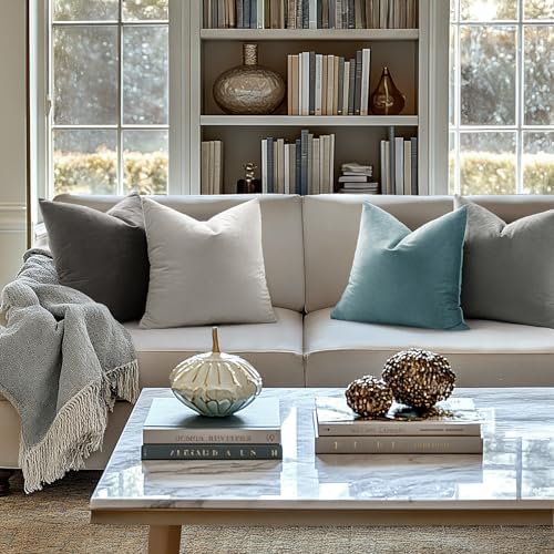 MIULEE Velvet Throw Pillow Covers 12x12 Inch Pack of 2 Medium Gray - Image 2