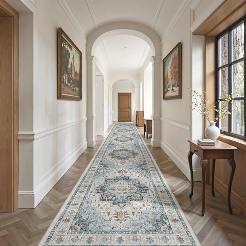 Madane Hallway Runner Rug 3x18 Washable Kitchen Runners 18ft, Blue - Image 4