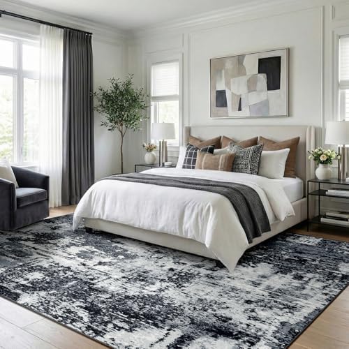 RELEANY Washable 8'x10' Abstract Area Rug for Living Room Black White - Image 2