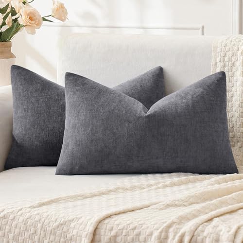 MIULEE Grey Chenille Couch Lumbar Throw Pillow Covers, 12x20 by MIULEE