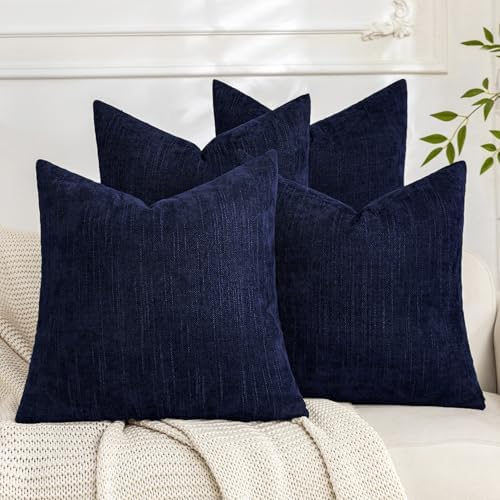 Set of 4 Soft Textured Decorative Throw Pillow Covers 16x16 Inch Cozy Farmhouse Cushion Cover Square Accent Pillow Cases for Bed Couch Sofa Living Room, Navy Blue by Cozoomy