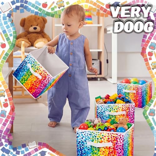 Chunful 6 Pcs 11" Fabric Cube Storage Bin Rainbow Multicolor Dots - Image 5