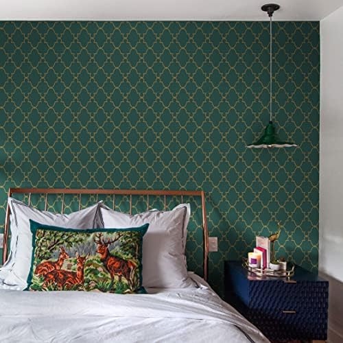 Timeet Modern Wallpaper Peel and Stick Geometric Gold and Green Contact Paper 17.7"x393.7" Removable Self Adhesive Wallpaper for Bedroom Living Room Wall Decor Vinyl - Image 3