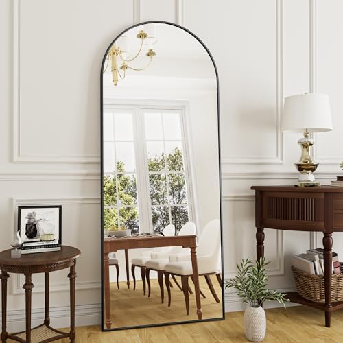 Rowjut Full Length Mirror Arched Floor Length Mirrors, 71"x26" Large Full Body & with Stand & Arch Wall Mounted & Standing Mirror for Bedroom Living Room, Aluminum Frame, Black by Rowjut