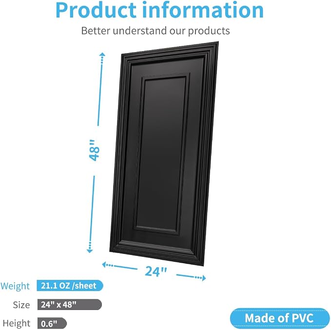 Art3d PVC Ceiling Tiles, 3D Plastic Sheet in Black, 2 × 4 ft, 24-Pack | Lightweight, Waterproof, No Sag and Breakage, Compatible with Grid System, Perfect for Basement, Kitchen - Image 2