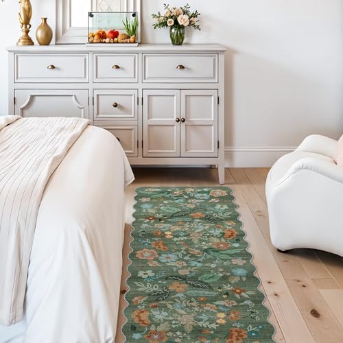 Washable 2x6 Runner Rug for Entryway: Hallway Kitchen Easy-Clean Carpet with Non-Slip Backing Stain-Resistant Low Pile Floor Mat – Perfect for High-Traffic Areas with Pets (2x6 Floral/Green) - Image 6