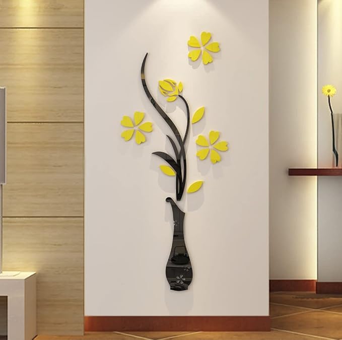 3D Vase Wall Murals for Living Room Bedroom Sofa Backdrop TV Background, Originality Stickers Gift, DIY Wall Decal Decor (Yellow, 47 X 18 Inches) by Hermione+Baby
